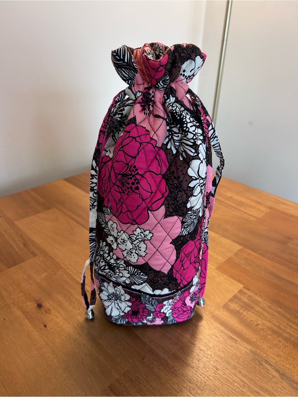 Vera Bradley Cheers to You Wine Bottle Drawstring Bag - Mocha Rouge